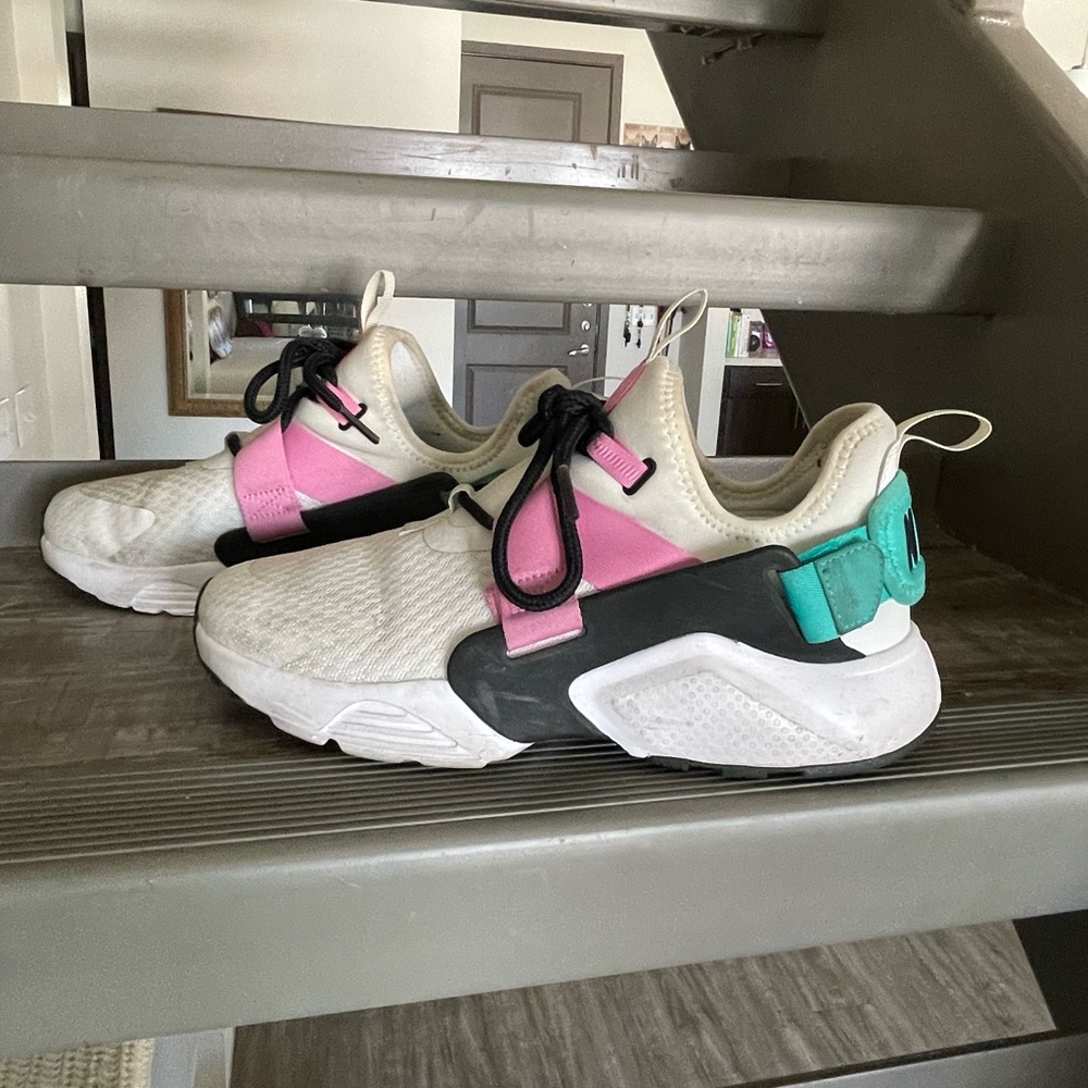 Nike Pink and Green Chunky Sneakers with Modern Design